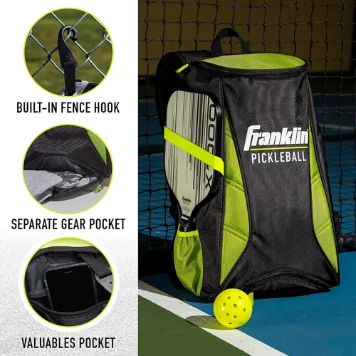 Vista 5 de Franklin Sports Bolsas de pickleball - Mochila de pickleball prémium para hombres y mujeres - Bolsa de pickleball para accesorios + equipo - Bolsa