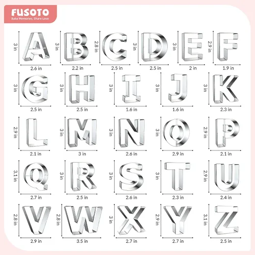 Vista 5 de FUSOTO Juego de 26 cortadores de galletas de letras del alfabeto, para hacer manualidades con galletas y tartas del alfabeto, cortadores de galletas