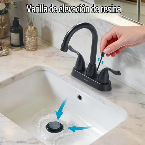 Vista 2 de ARCORA - Drenaje de lavabo con desbordamiento, tapón de lavabo de baño con varilla de elevación, drenaje mate negro para lavabo de recipiente