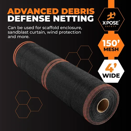 Vista 4 de Xpose Safety Red de seguridad para construcción de Xpose Safety - Rollo de material temporal de 150 pies, malla de 1/4" para cerca de andamio