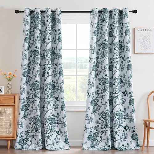Vista 17 de H.VERSAILTEX - Cortinas opacas de 63 pulgadas de largo, juego de 2 paneles, estampado floral, cortinas de estilo campestre para sala de estar