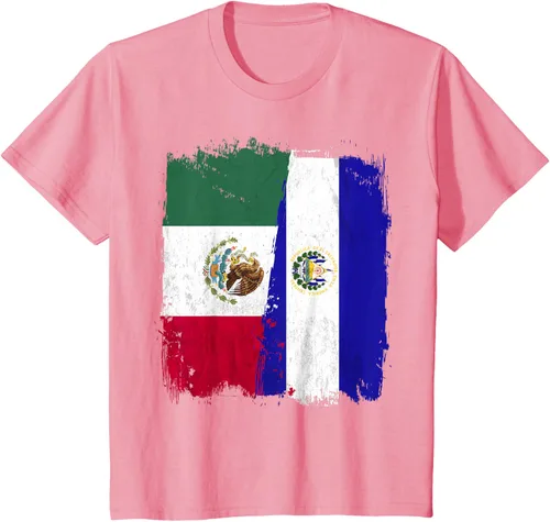 Vista 60 de Camiseta con la bandera mexicana de El Salvador con la mitad de la bandera mexicana de El Salvador