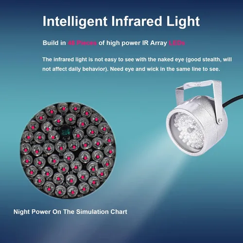 Vista 3 de ASHATA Luz infrarroja infrarroja IR de visión nocturna de 48 LED para cámara de seguridad CCTV y cámara IP, gran angular de 60°, a prueba de agua