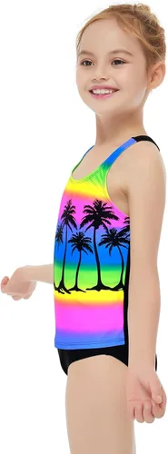Vista 4 de Jimmy Bahamas Traje de baño para niñas, tankini de 2 piezas, parte superior halter con parte inferior