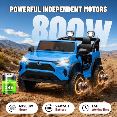 Vista 7 de Toyota RAV4 - Auto de paseo de 24 V con licencia 4WD Motores de 4 × 200 W para césped y grava, 5.1 MPH, control remoto, suspensión de 4 ruedas Azul