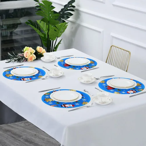 Vista 7 de Merry Christmas Dark Blue Round placemats for Dinner Table placemats Plates 15x15 in individuales para comedor