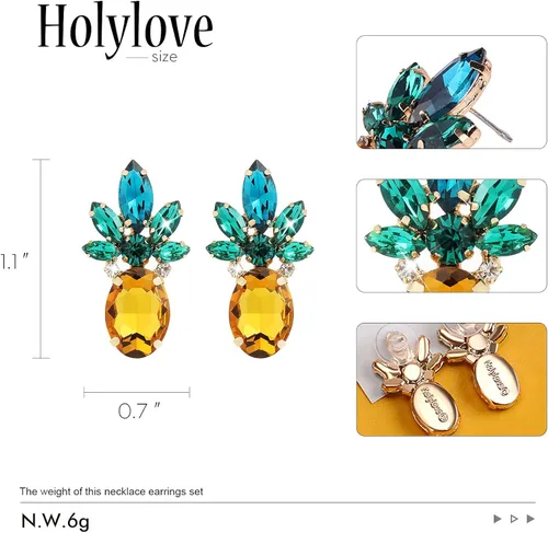 Vista 6 de Holylove - Aretes de piña para mujeres, adolescentes y niñas, 1 par, Vidrio