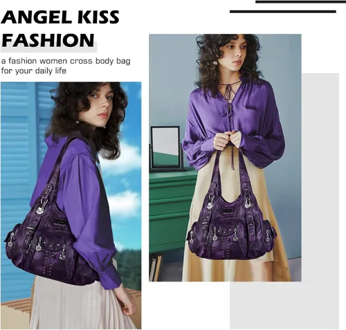 Vista 7 de Angel Kiss Bolsos de mano para mujer, de piel sintética suave, bolsas de hobo grandes para damas, asa superior, bolso de hombro, bolso con asa