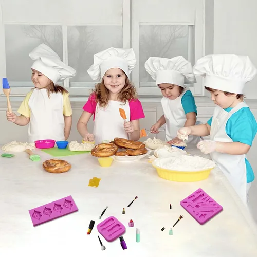 Vista 4 de Moldes de silicona de chocolate para maquillaje, molde de fondant de lápiz labial para hornear decoración de pastel de cumpleaños de niña