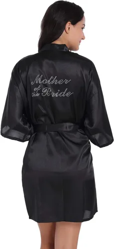 Vista 52 de Bata de boda para mujer, para novia, dama de honor, corta, de satén, kimono, batas de seda para prepararse, fiesta nupcial
