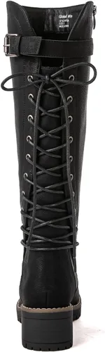 Vista 5 de GLOBALWIN - Botas de combate de equitación altas con cordones para mujer, cómodas botas góticas de motocicleta para mujer con cremallera y tacón