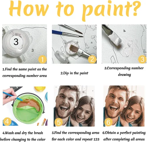 Vista 6 de Pintura personalizada por números, pintura personalizada por números para principiantes, pintura al óleo de lienzo para hacer tu foto, juego