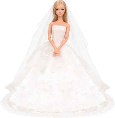 Vista 6 de Vestido de boda con velo blanco Barwa para muñeca Barbie