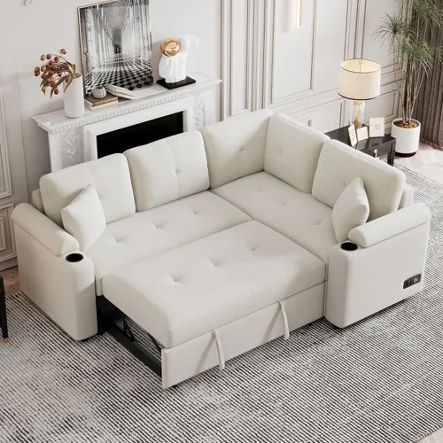 Vista 16 de Divertido y moderno sofá modular grande en forma de U como Lego, juego de sofá tapizado con otomana extraíble y asiento de almacenamiento, sofá cama