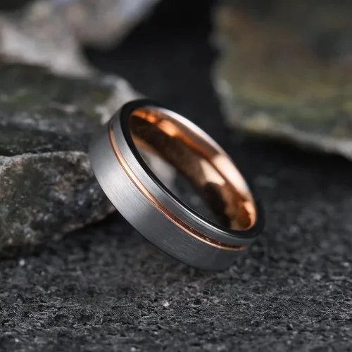 Vista 93 de King Will Anillo de boda de carburo de tungsteno para hombre con diseño de ranura, 6/7/0.315 in de ancho, acabado cepillado/pulido para hombre