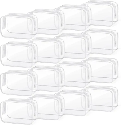 Vista 8 de TISRATOK 16 bolsas de maquillaje transparentes, bolsa de aseo de artículos esenciales de viaje, organizador de cosméticos de PVC transparente, bolsa