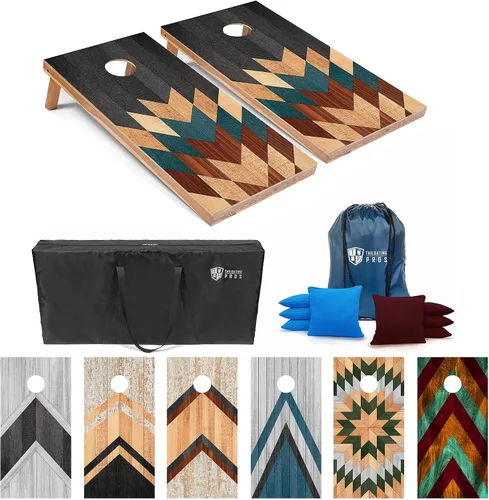 Vista 14 de Tailgating Pros Tablas de Cornhole livianas – Juego de cornhole de 4 x 2 pies con diseño moderno de madera con funda de transporte y juego de 8