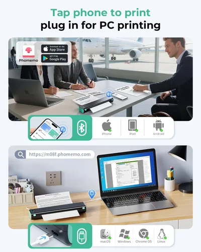 Vista 3 de Phomemo Impresoras portátiles inalámbricas para viajes, M08F impresora térmica Bluetooth compatible con papel tamaño carta de EE.UU. de 8.5"x11