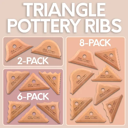 Vista 6 de Byllstore Costillas de cerámica triangular Herramientas moldeadoras de 2 pies Madera de haya maciza Paquete de 2