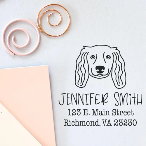Vista 73 de Sello de dirección personalizado Basset Hound – Sello personalizable con nombre y dirección para sobres, ideal para amantes de los perros