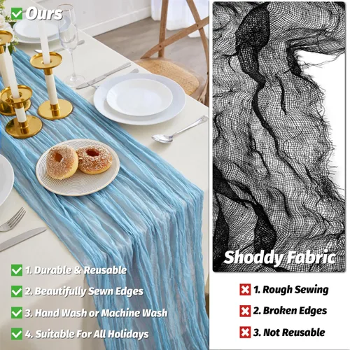 Vista 3 de Nialnant Camino de mesa de estopilla azul bebé, camino de mesa bohemio de 13 pies para cocina, cena, fiesta de Año Nuevo azul, decoración de bodas