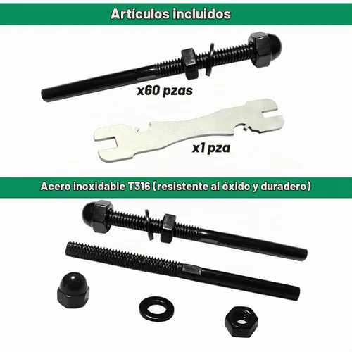 Vista 3 de Accesorios de barandilla de cable negro 1/8, kit de sistema de barandilla de cable de acero inoxidable T316, tensor de espárragos, 60 piezas