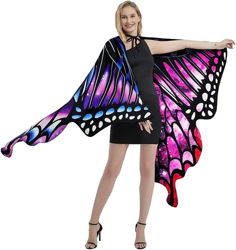 Vista 5 de Sevendec Alas de mariposa para mujer, disfraces de Halloween, alas de hada, tela suave para adultos, con máscara facial para fiesta, accesorio