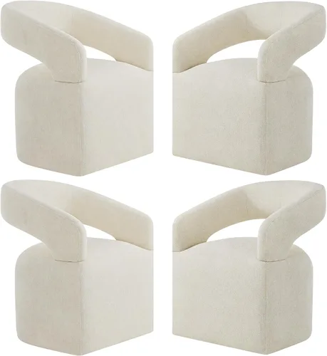 Vista 22 de KISLOT Juego de 1 sillas de comedor tapizadas con ruedas, color beige crema