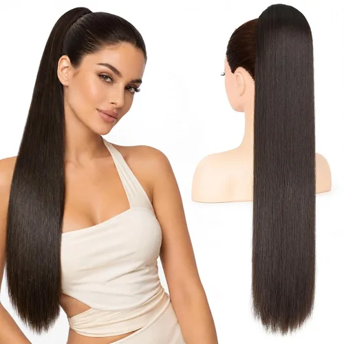 Vista 21 de Extension de cola de caballo con cordón de 26 pulgadas para mujer, extensiones de cola de caballo largas y onduladas, extensiones de cabello Rubio