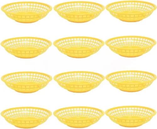 Vista 5 de TrueCraftware - Cestas redondas de comida rápida de 8 x 2 pulgadas, juego de 12 bandejas para servir alimentos, cestas clásicas para sándwiches