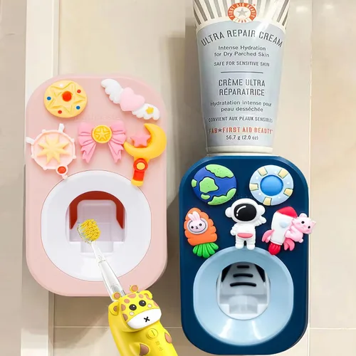 Vista 9 de Dispensador automático de pasta de dientes montado en la pared para baño, exprimidor de pasta de dientes para niños y ducha familiar