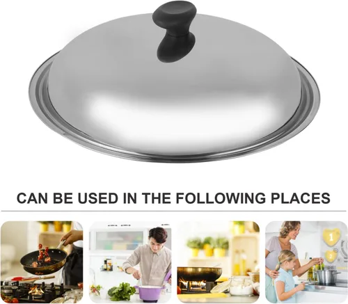 Vista 3 de Luxshiny Tapa de olla de acero inoxidable multifuncional, cubierta escaldada para cocinar, herramienta de cocina para retención de vapor, diseño