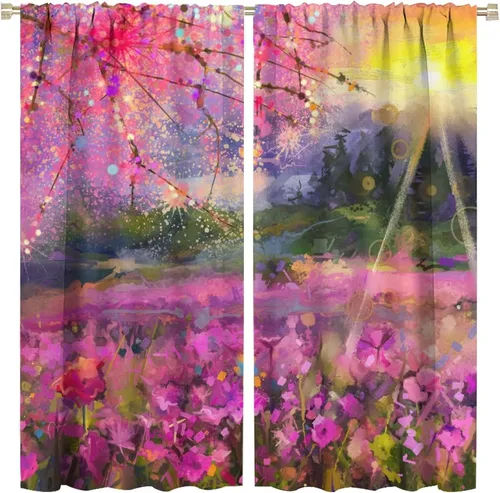 Vista 19 de Cortinas opacas con diseño floral de galaxia azul abstracta para dormitorio, cortinas de ventana de teñido anudado con diseño de flor de cerezo