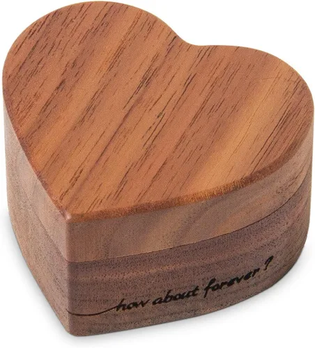 Vista 4 de Caja de anillo de compromiso delgada de madera en forma de corazón para propuesta, ceremonia de boda, regalo de cumpleaños
