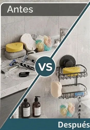 Vista 8 de Jabonera para ducha, potente sistema de vacío, resistente al óxido, 304, soporte para esponjas de cesta de acero inoxidable con ganchos de afeitar