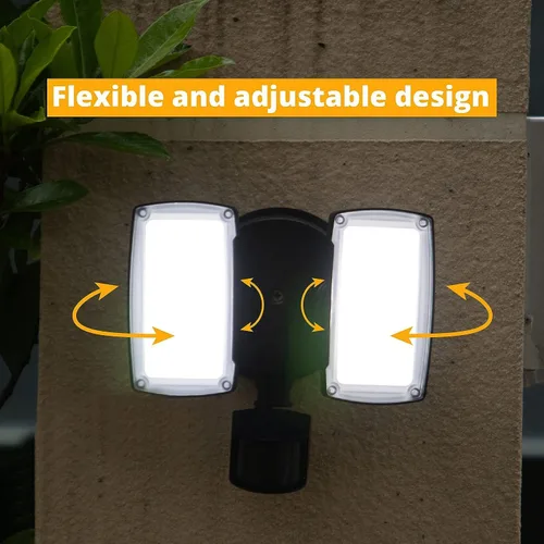 Vista 5 de UME - Luz LED de 19 W con sensor de movimiento para inundación al aire libre, 2 cabezales ajustables, 2000 lm, 5000 K, impermeable IP65, luz de Negro
