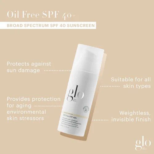 Vista 3 de Glo Skin Beauty SPF 40+ sin aceite, 1.7 onzas líquidas, protector solar mineral para cara con óxido de zinc, hidratante facial hidratante con ácido