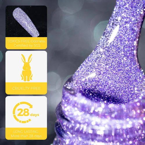 Vista 7 de BURANO Esmalte de uñas de gel reflectante, 0.2 fl oz, esmalte de gel reflectante con purpurina de diamante, esmalte de gel de color brillante