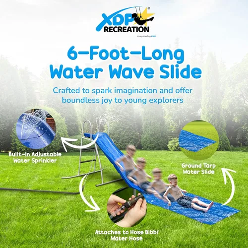 Vista 4 de XDP Recreation - Tobogán de ondas de agua de 6 pies con aspersor ajustable integrado, independiente con almohadilla de tierra y extensión