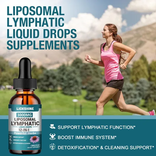 Vista 4 de 1 paquete de gotas de drenaje linfático liposomal de 3000 mg, 12 en 1 suplementos de drenaje linfático orgánico con bayas de saúco, raíz de bardana