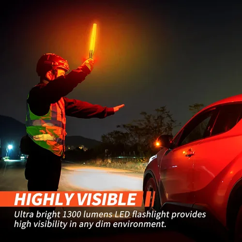 Vista 2 de ULTRAFIRE Linterna LED de seguridad de 18 pulgadas, 1000 lúmenes con modo intermitente rojo, acabado naranja, 3 modos de control para control