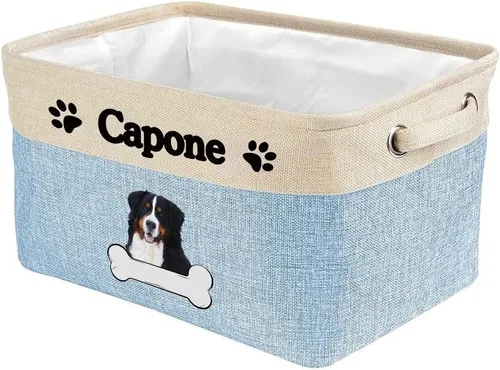 Vista 14 de Cesta de almacenamiento decorativa personalizada para cachorros, caja de juguetes rectangular de tela con 2 asas para organizar armario, garaje Azul