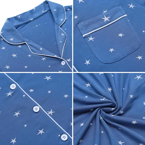 Vista 98 de Samring Camisón de pijama para mujer, manga corta/larga, con botones, camisón para dormir, camisón para novio, talla XXL