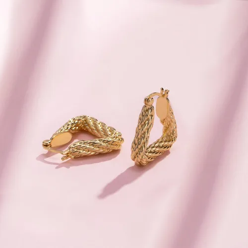 Vista 4 de Anten Pink Aretes de aro de oro para mujer, de triángulo, hipoalergénicos, chapados en oro de 18 quilates, aretes de diseño de moda 2023