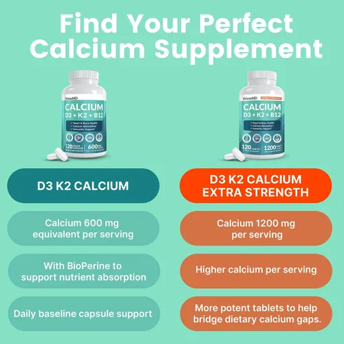 Vista 9 de Suplementos de calcio 4 en 1 para mujeres y hombres - Suplemento de calcio con vitamina D3 K2 5000 UI, 601 mg por porción - Sin gluten, apto