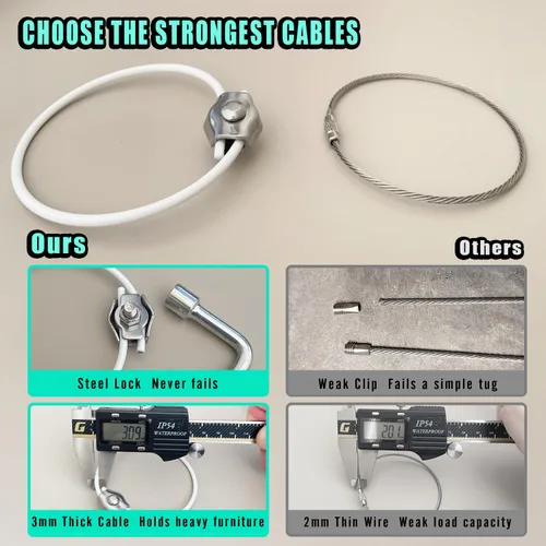 Vista 3 de Anclajes para muebles a prueba de bebés, anclajes de pared para muebles antipuntas para asegurar la cómoda y la estantería, kit de correas