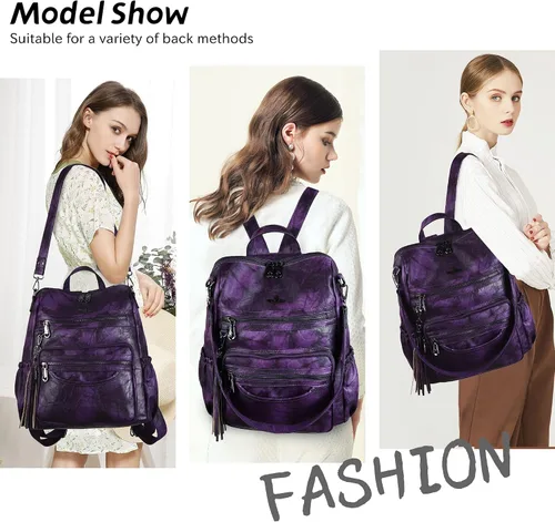 Vista 53 de Bolsos mochila monedero de piel sintética para mujer, bolsas con zíper, mochilas de hombro casuales