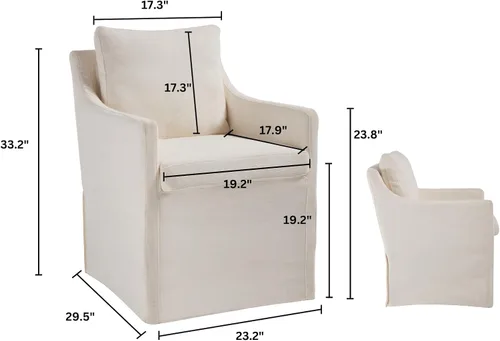 Vista 2 de Silla de comedor tapizada color beige, sillas modernas para cocina y comedor con brazos, cómoda silla de sofá de lino para sala de estar
