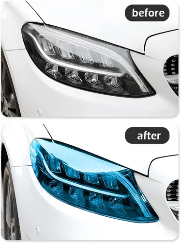 Vista 5 de Película de tinte de luz de automóvil de 12 x 48 pulgadas, protector de vinilo cortable y elástico, calcomanías autoadhesivas que no dejan marcas