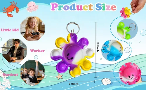 Vista 4 de Paquete de 24 llaveros de pulpo a granel para ansiedad a granel para adolescentes y niños, suministros de fiesta de cumpleaños, regalos de aula